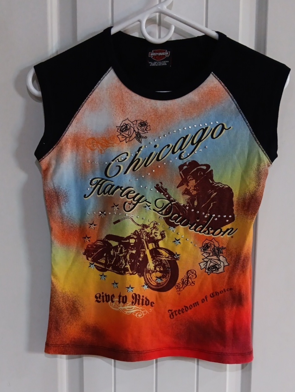 Vtg Y2K Harley-Davidson Chicago IL Dealer Bling Motorcycle Shirt L
